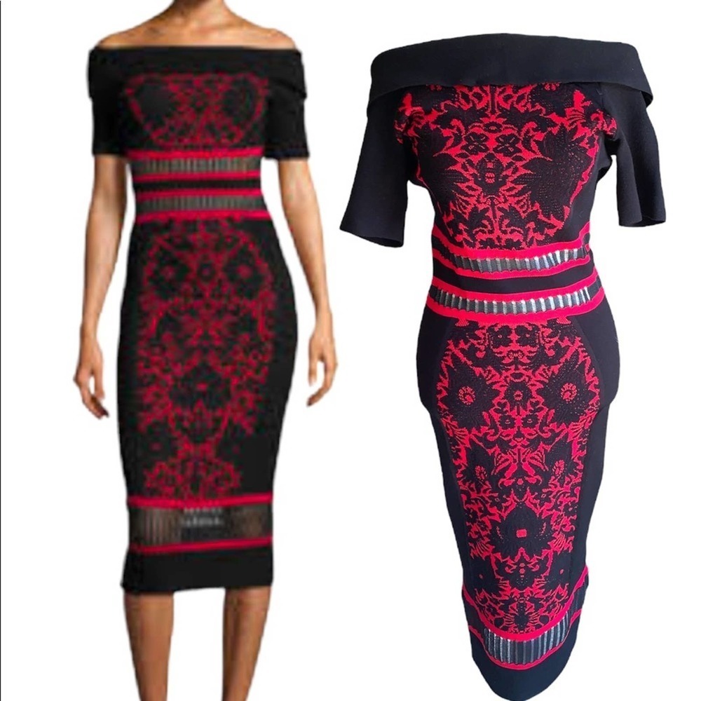 Elegant Black and Red Off-Shoulder Dress